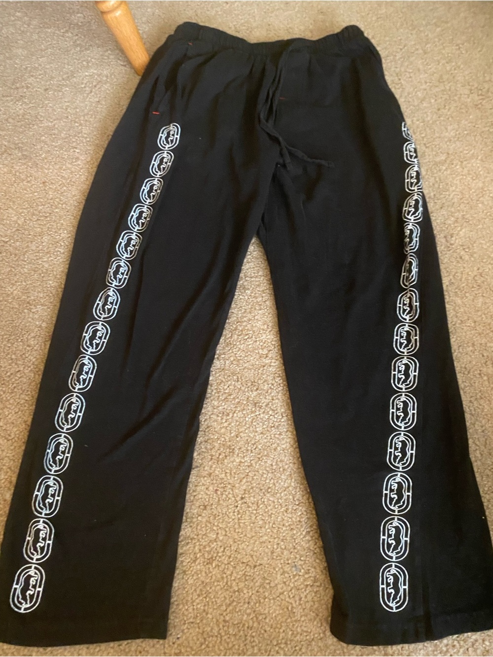 VTG Y2K Ecko Unltd Black Track Pants Chain Link Rhino Logo Tape Men's M